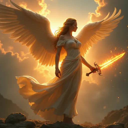 Prompt: a angel with a flaming sword