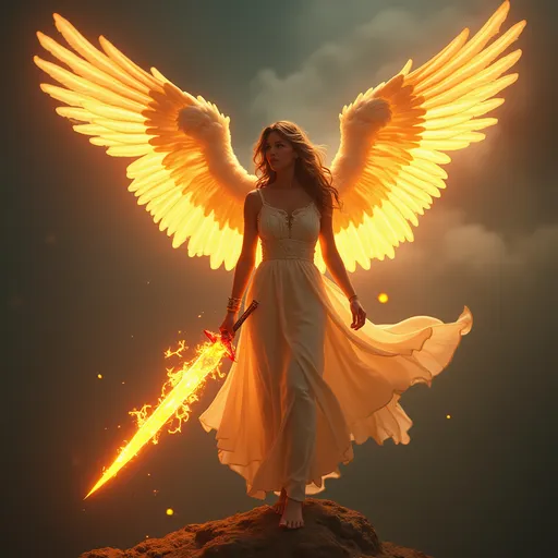 Prompt: a angel with a flaming sword