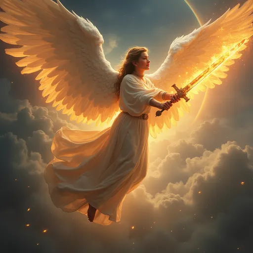 Prompt: a angel with a flaming sword