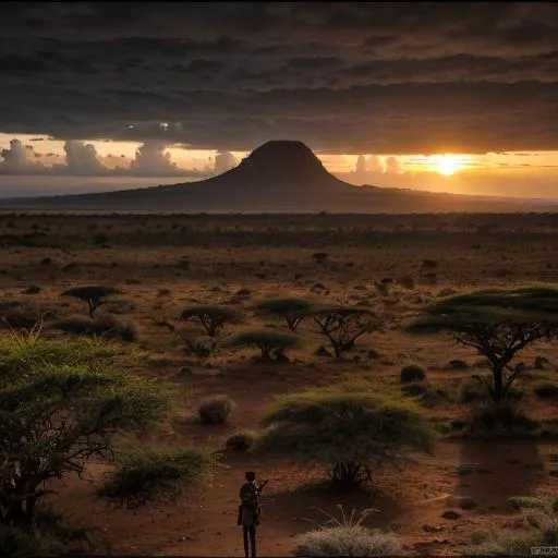 Prompt: long shot super detailed lifelike illustration, intricately detailed, dramatic weather, gorgeous detailed african safari, silhouette, sunset, masai girl, Kilimanjaro{background} Adansonia grandidieri, masai mara, sunset 

masterpiece photoghrafic real digatal ultra realistic hyperdetailed 

 cinematic light, movie, contrast 


volumetric lighting maximalist photo illustration 4k, resolution high res intricately detailed complex,

soft focus, realistic, heroic fantasy art, clean art, professional, colorful, rich deep color, concept art, CGI winning award, UHD, HDR, 8K, RPG, UHD render, HDR render, 3D render cinema 4D