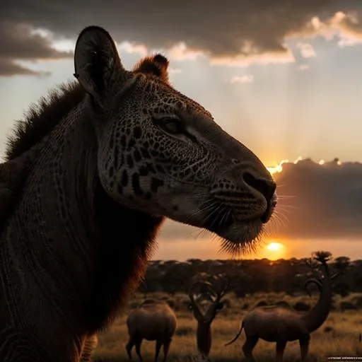 Prompt: long shot super detailed lifelike illustration, intricately detailed, dramatic weather, gorgeous detailed african safari, silhouette, sunset, detailed animals shape, Kilimanjaro{background} Adansonia grandidieri, masai mara, sunset 

masterpiece photoghrafic real digatal ultra realistic hyperdetailed 

 cinematic light, movie, contrast 


volumetric lighting maximalist photo illustration 4k, resolution high res intricately detailed complex,

soft focus, realistic, heroic fantasy art, clean art, professional, colorful, rich deep color, concept art, CGI winning award, UHD, HDR, 8K, RPG, UHD render, HDR render, 3D render cinema 4D