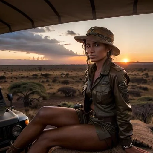 Prompt: long shot super detailed lifelike illustration, intricately detailed, dramatic weather, gorgeous, african safari, silhouette, sunset, a tourist, blondin girl, sitting on top of safari jeep, Kilimanjaro{background} Adansonia grandidieri, masai mara, sunset 

masterpiece photoghrafic real digatal ultra realistic hyperdetailed 

 cinematic light, movie, contrast 


volumetric lighting maximalist photo illustration 4k, resolution high res intricately detailed complex,

soft focus, realistic, heroic fantasy art, clean art, professional, colorful, rich deep color, concept art, CGI winning award, UHD, HDR, 8K, RPG, UHD render, HDR render, 3D render cinema 4D