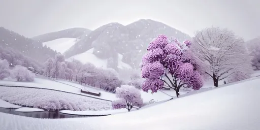 Prompt: create a similar image, plum bossom and the white snow