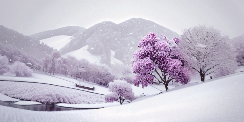 Prompt: create a similar image, plum bossom and the white snow