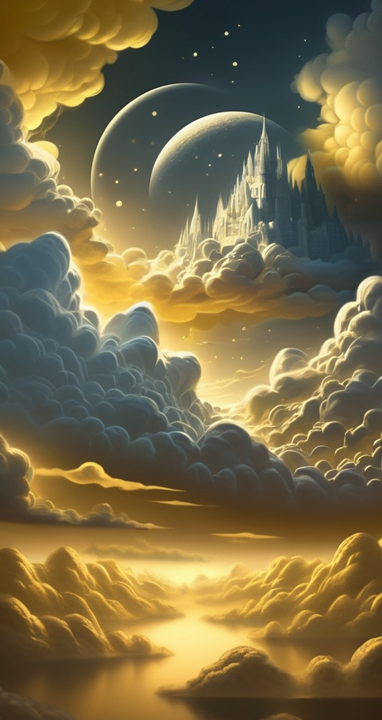 Prompt: create similar image, main is gold color, with some white cloud, fantasy style