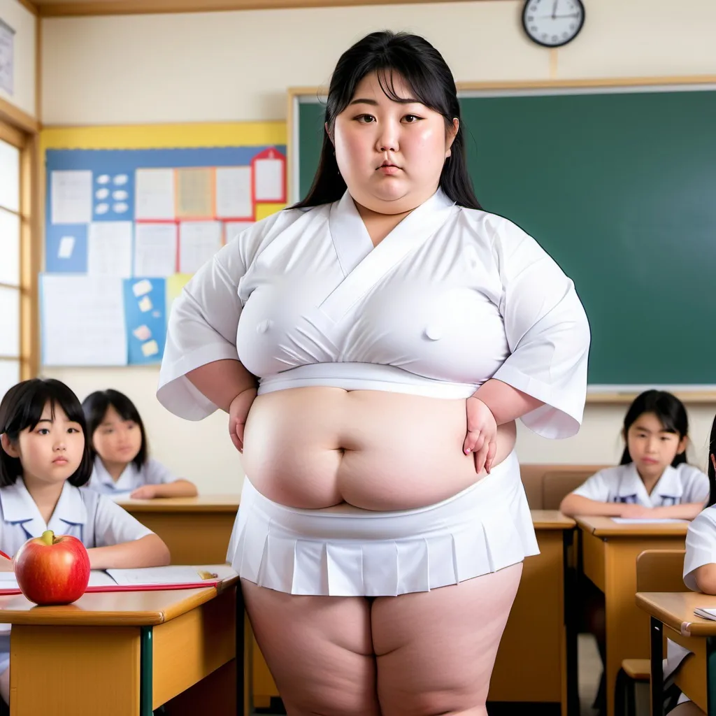 Prompt: Fat young japanese girl, no items of clothing on, teaching at school