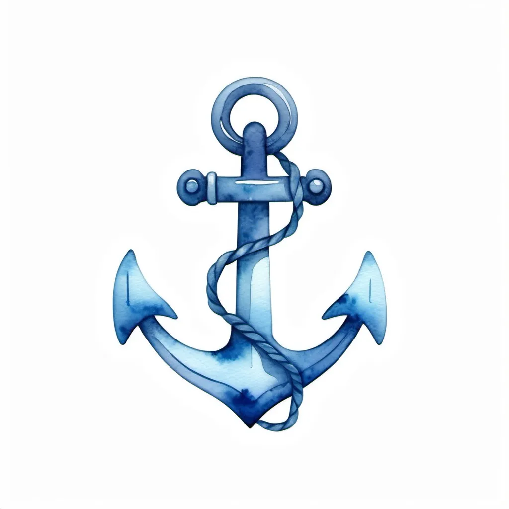 Prompt: Create a simple watercolor anchor emoji. It should be centered on a clean white background. The anchor should be a steely blue color.