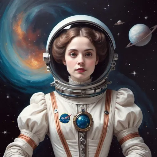 Prompt: painting like victorian lady in space

