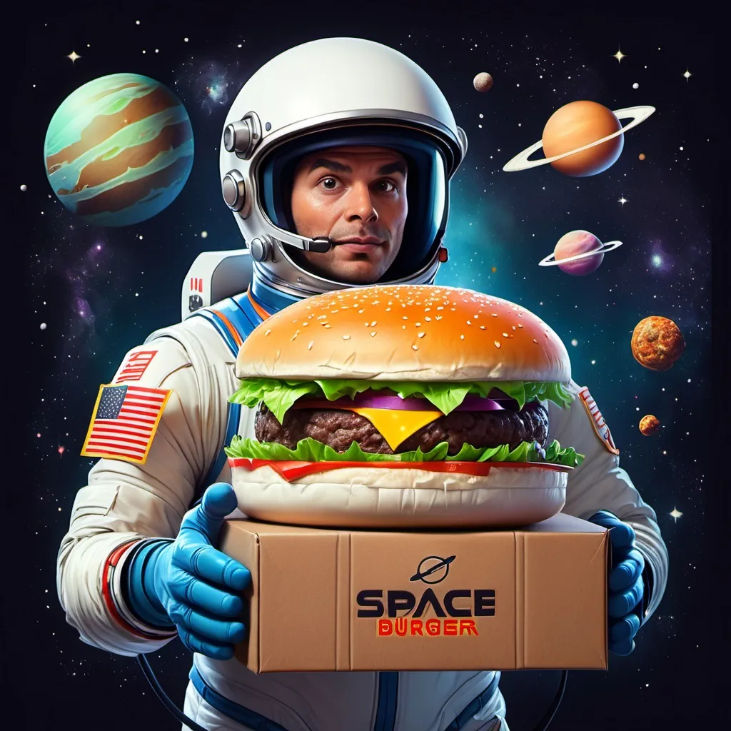 Prompt: space burger delivery delivery man

