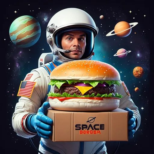 Prompt: space burger delivery delivery man

