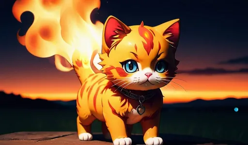 Prompt: Burning kitty, beautifull anime style