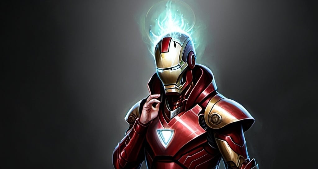 Prompt: fantasy art of iron man as an elf wizard in a helmet