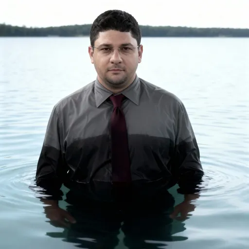 Prompt: Please change the background to a lake with a distant shore.