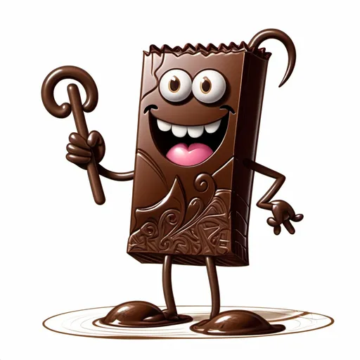 Prompt: Pincle drawing of a chocolate with arm and leg.wraper of chocolate has smil but on bar a devil smile and eyes