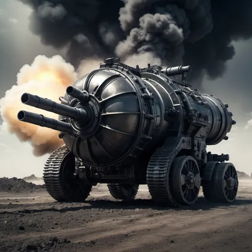 Prompt: huge bomb and artillery cannon united in a single weapon