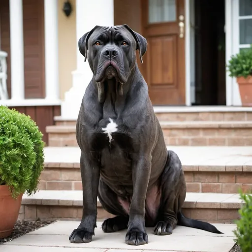 Prompt: a cane corso dog front he house