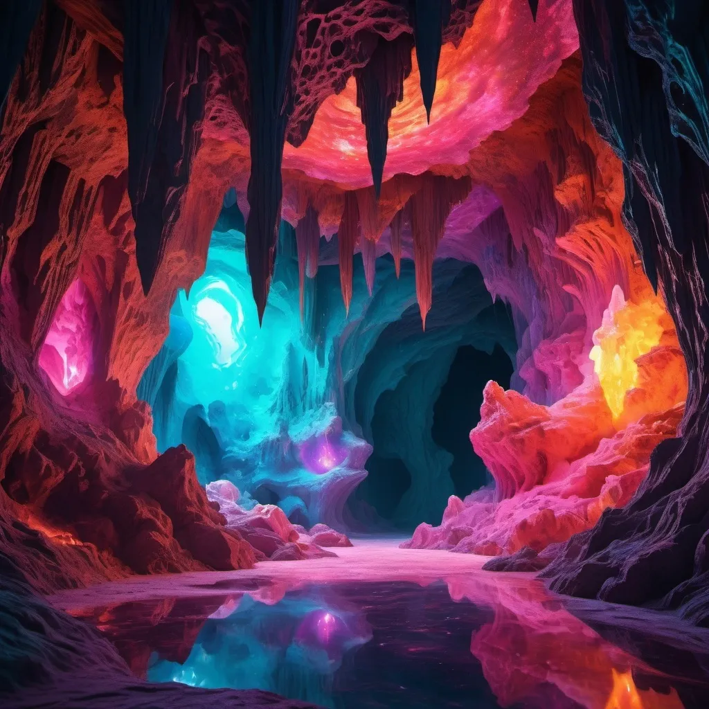 Prompt: PSYCADELIC BACKROUND SPACE CAVE IN 3D VIBES  SPICY COLORS