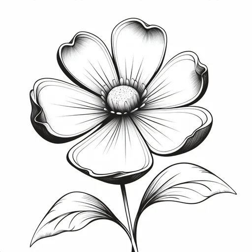 Prompt: disegno da colorare bianco e nero per bambin Un fiore con petali grandi: Un fiore con petali arrotondati e una farfalla che vola vicino.