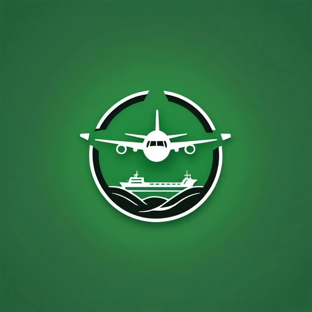 Prompt: Icon based logo for a green transport fuels company. Logo to show a plane, ship and truck. 