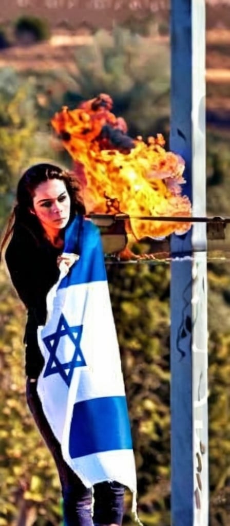 Prompt: burning israel flag