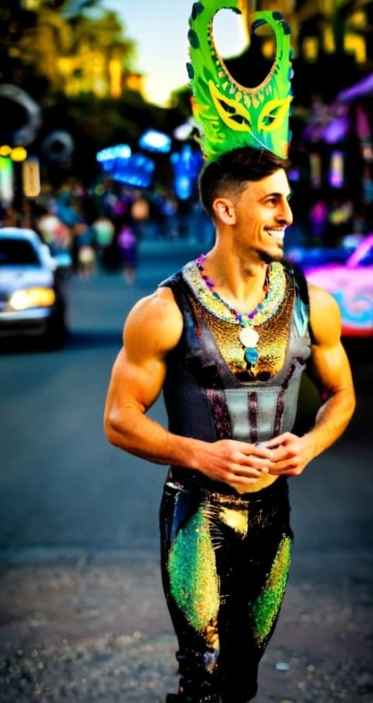 Prompt: main character at mardi gras