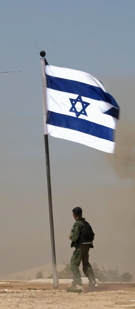Prompt: burning israeli flag