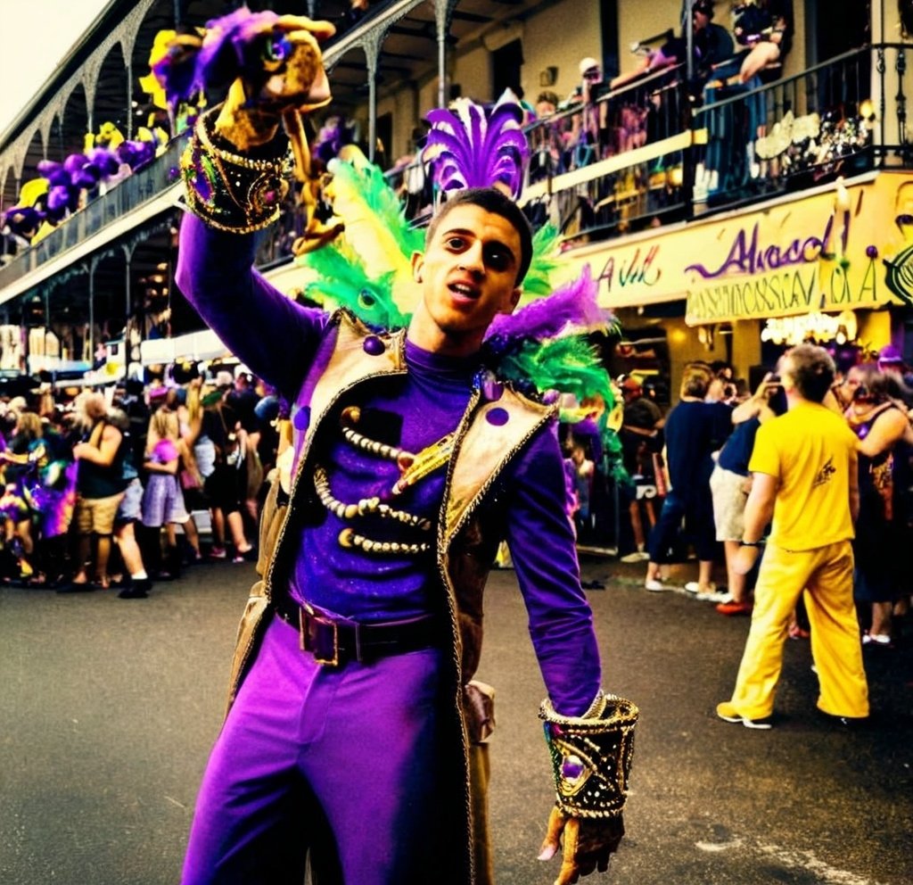 Prompt: main character at mardi gras