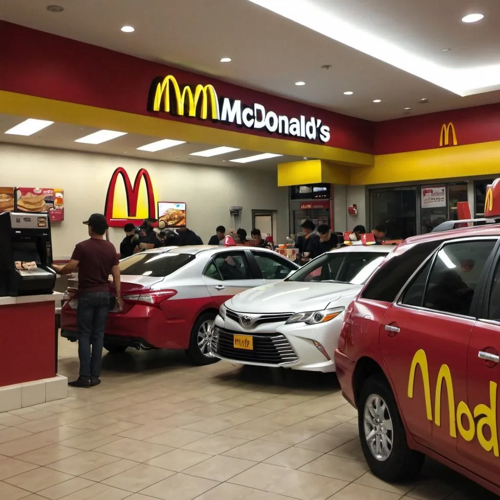 Prompt: a toyota camry inside mcdonalds