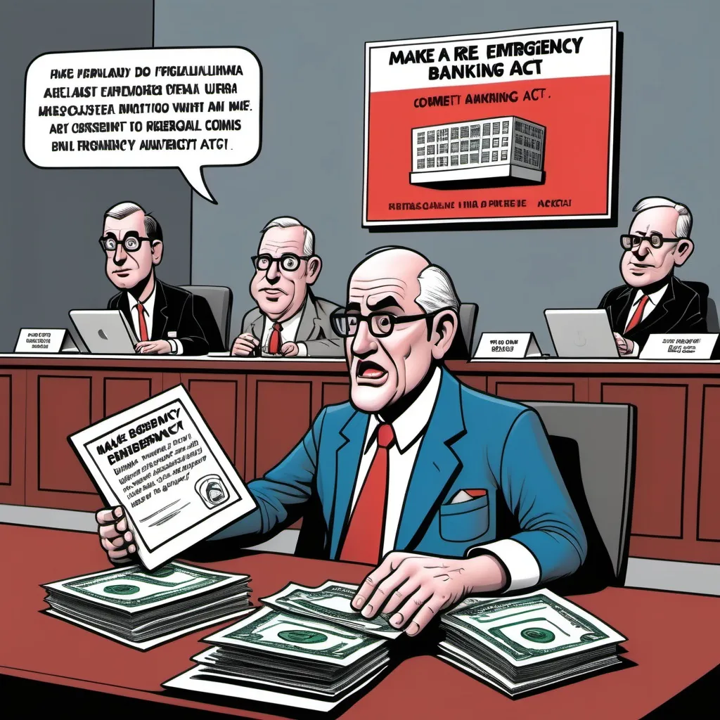 Prompt: Make a emergency banking relief act comic cartoon





















