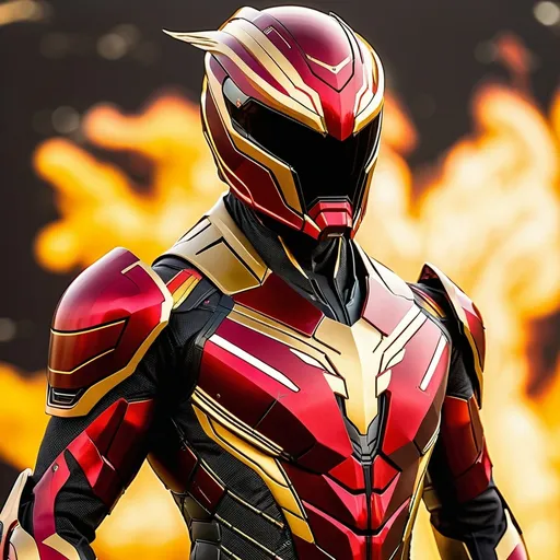 Prompt: (Sci-fi futuristic advanced vibranium Phoenix inspired suit), cool color scheme, realism style, only red and gold streamlined accents, quantum AI, nanotechnology, self-healing material, molecular adapting, full face helmet, thin sleek horizontal visor, highly detailed, ultra-detailed armor, cinematic lighting, high depth visuals, intricate technological patterns, advanced technology elements, cool hues and tones, photorealistic, 4K, hd quality, visually striking, awe-inspiring