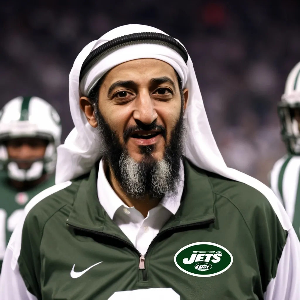 Prompt: Osama bin Laden as the head coach of the jets