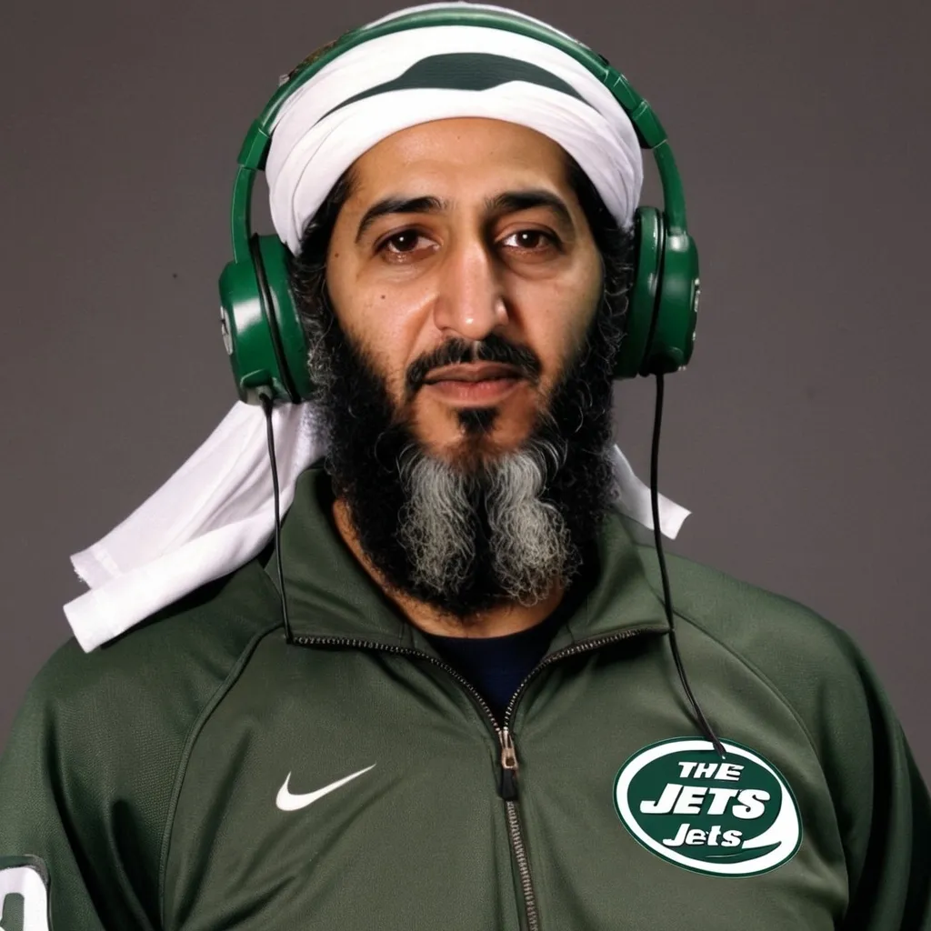 Prompt: Osama bin Laden as the head coach of the jets with headset