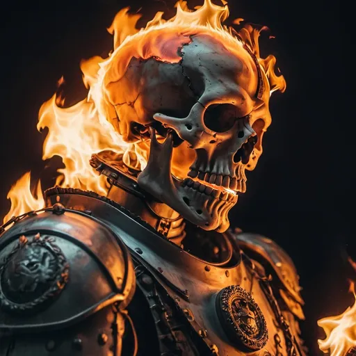 Prompt: A flaming skeleton wearing a knight armor with close up camera angle (profile picture)