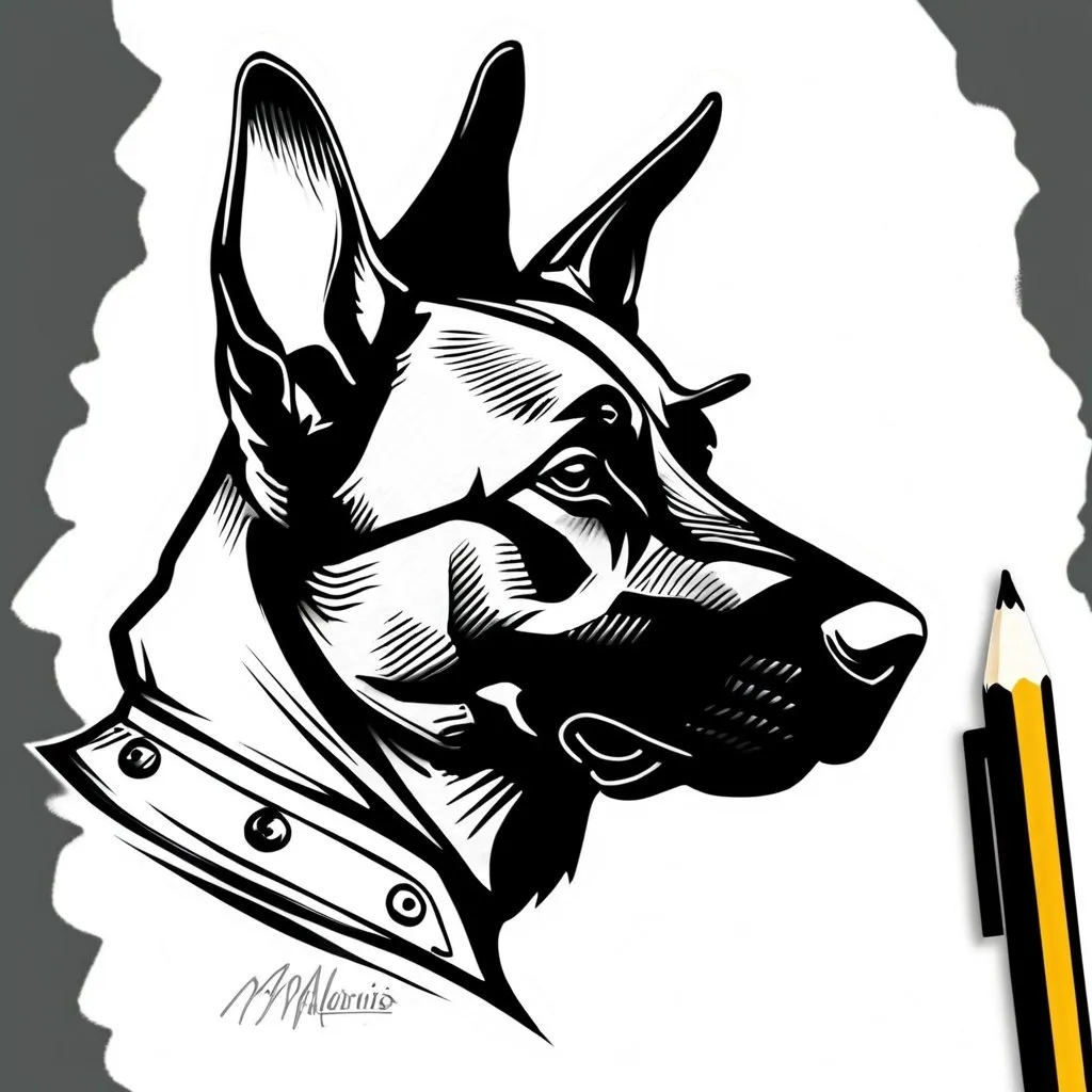 Prompt: pencil sketch of a side profile tactical malinois shepherd logo