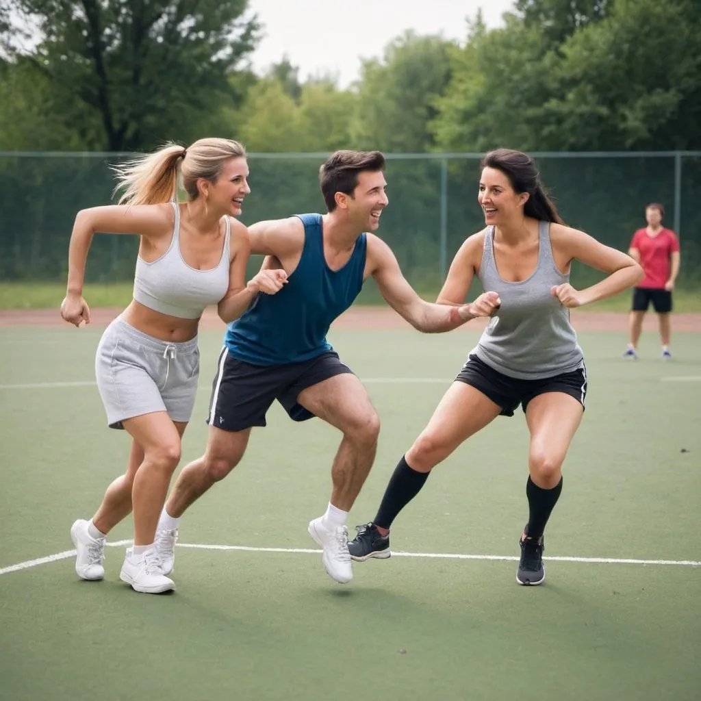 Prompt: friends do some sport together