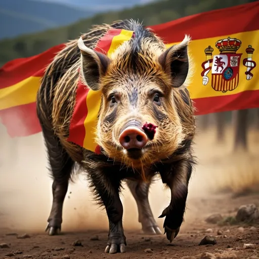 Prompt: Wild boar with Spanish flag