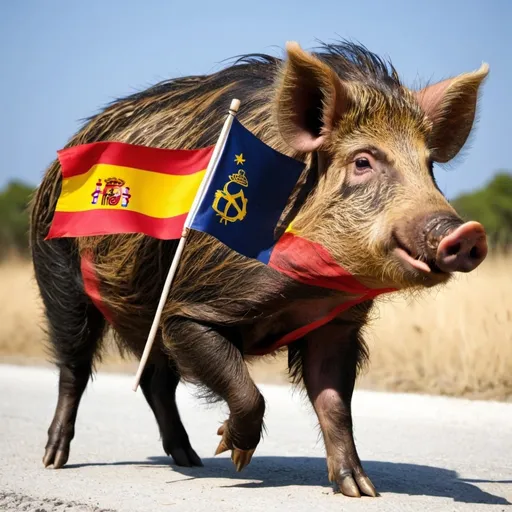 Prompt: Wild boar with Spanish flag