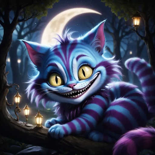 Prompt: Tarot The Moon: The Cheshire Cat, disappearing and reappearing