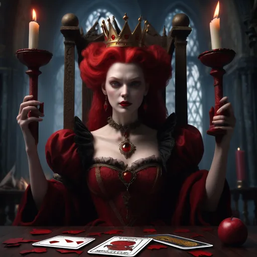 Prompt: Tarot Judgment: The Red Queen, calling for a trial
