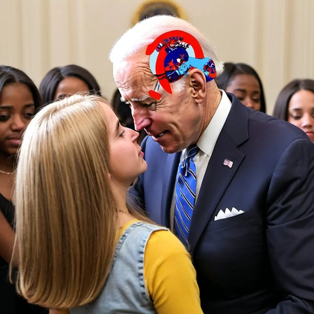 Prompt: Joe Biden sniffing girls hair


