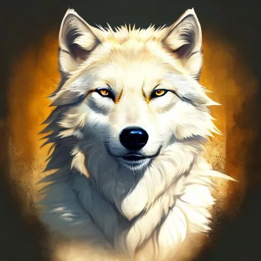 Prompt: A wild, white wolf with golden eyes that is howling.  It is an animal, not human or humanlike.