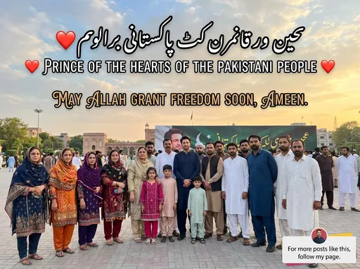 Prompt: پاکستانی عوام کے دلوں کا شہزادہ ❤️❣️❣️ اللہ پاک جلد رہائی عطا فرمائے آمین
اس طرح مزید پوسٹوں کیلئے 
اس👈 میرے پیج کو فالو کرو۔
