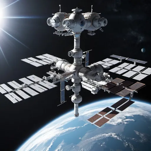 Prompt: Create an image of a space station that is based on real-world technology trends.