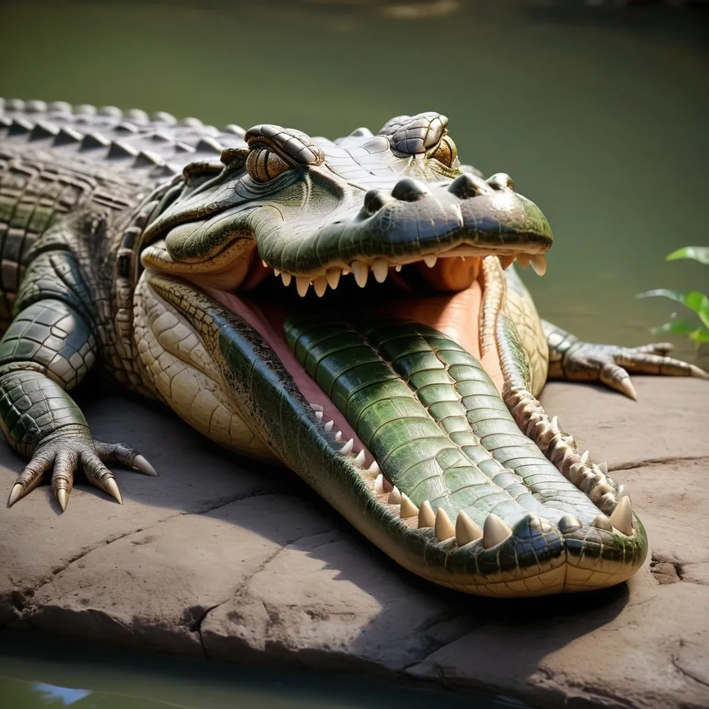 Prompt: Dna of crocodile combined with human dna

