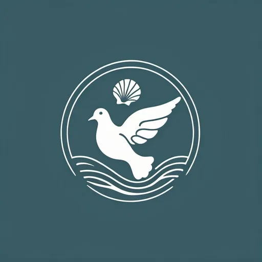 Prompt: a minimalist logo design, only outlines, a dove and a sea shell combined