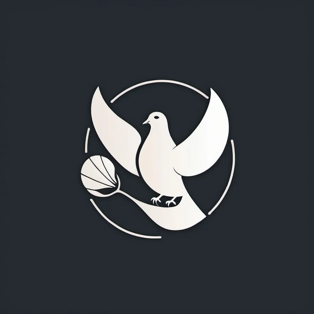 Prompt: a minimalist logo design, only outlines, with a dove and a shell