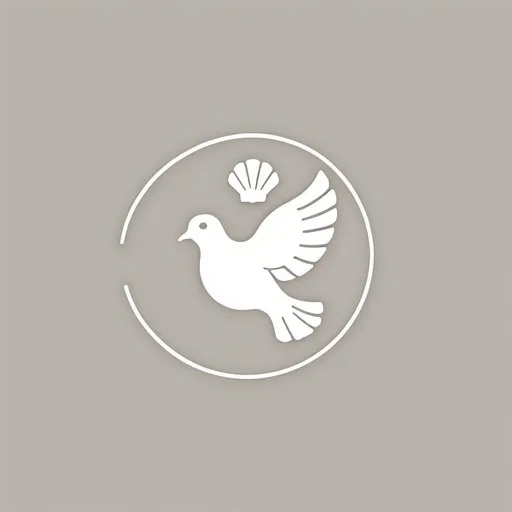 Prompt: a minimalist logo design, only outlines, with a dove and a shell