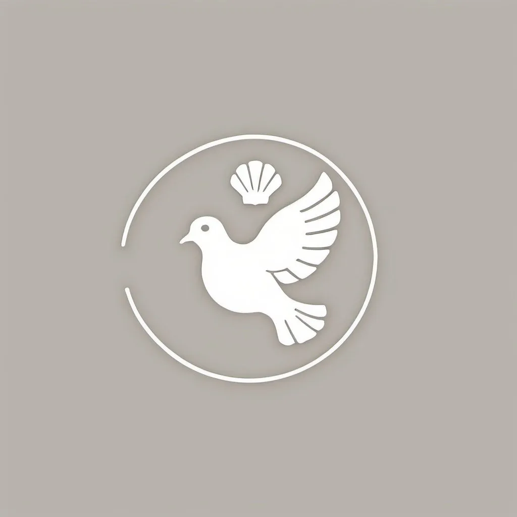 Prompt: a minimalist logo design, only outlines, with a dove and a shell