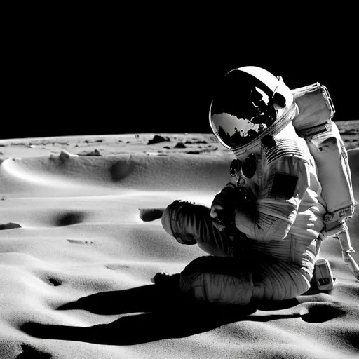 Prompt: spaceman contemplating life black and white


