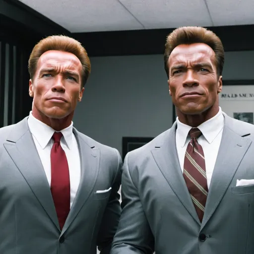 Prompt: Arnold and Dwayne I’m suits
